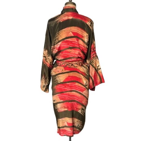 Vintage 100% silk amazing abstract print kimono cover up duster - Picture 1 of 16
